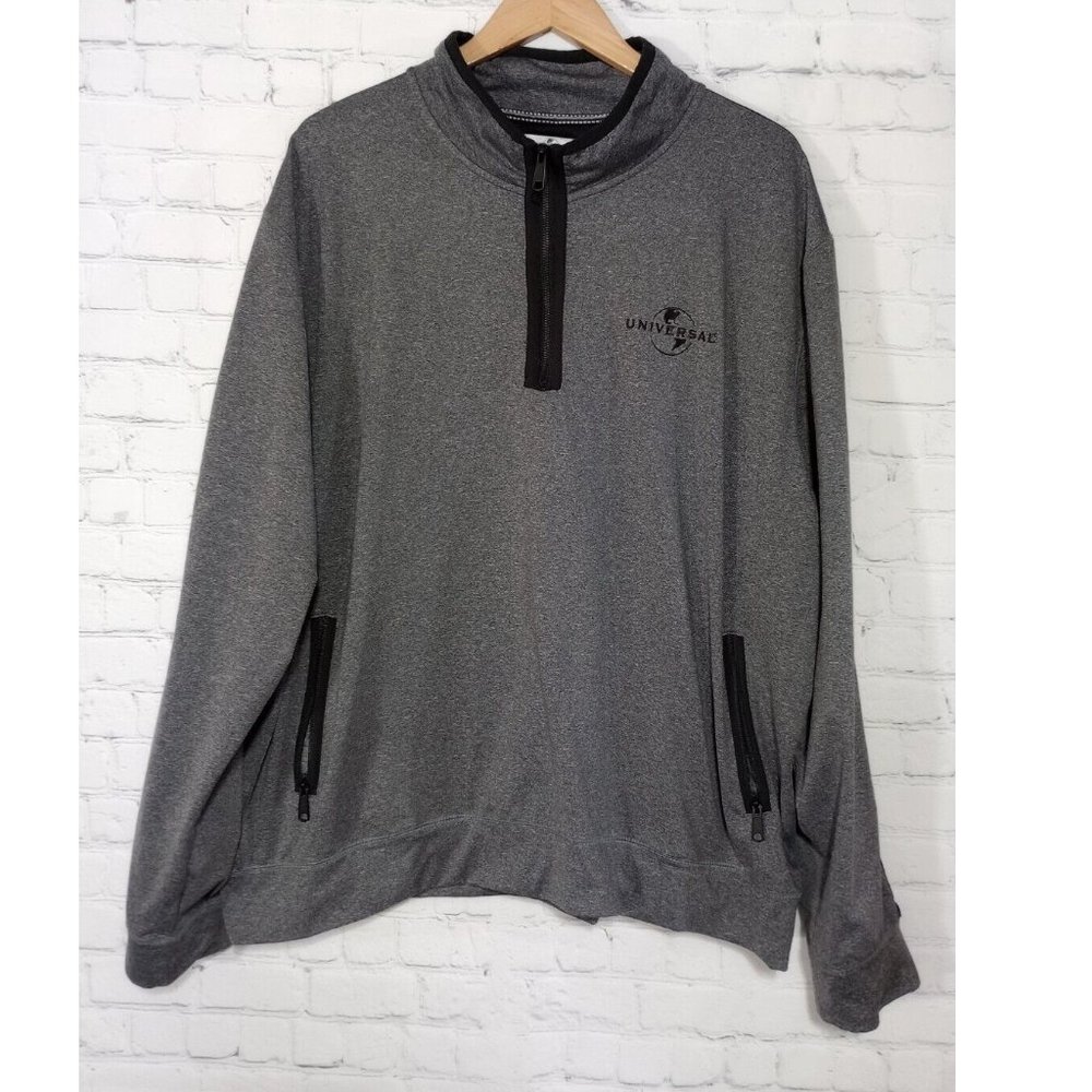 Men's Universal Studios Adult 2XL Grey/Black Band collar 1/4"Zip Sweater